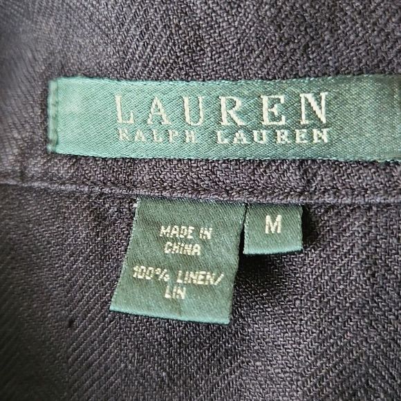 Lauren Ralph Lauren size Medium 100% linen black button down blouse - Picture 3 of 5